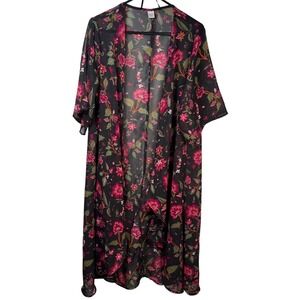 Promesa Floral Sheer Kimono Duster Boho Whimsigoth Chiffon Festival Cardigan OS